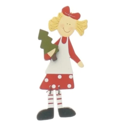 Dekorationsfigur af pige med juletræ (str. 9 cm)