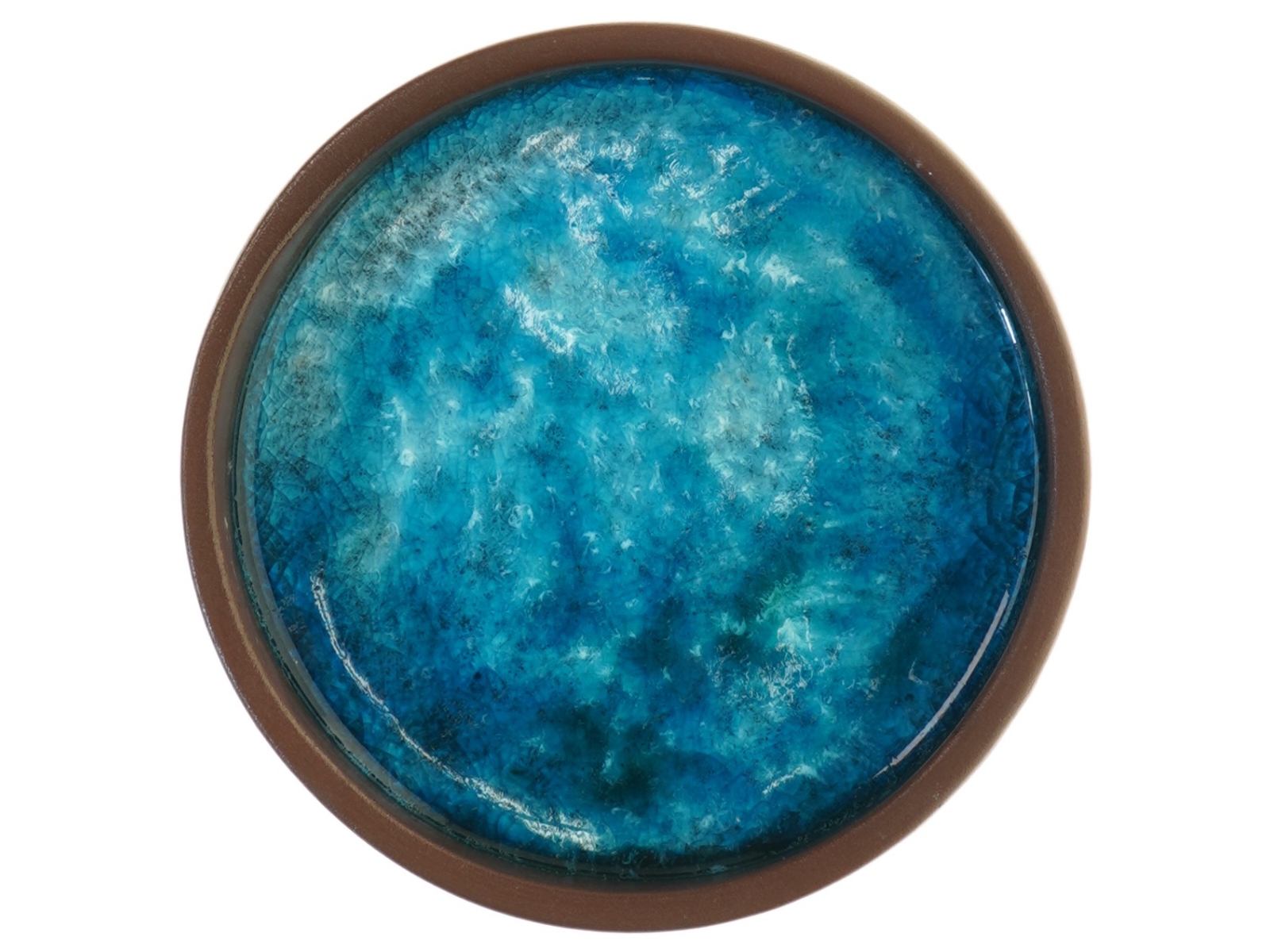 Keramik skål med blå glasur (str. 16 cm i diameter. 3 cm)