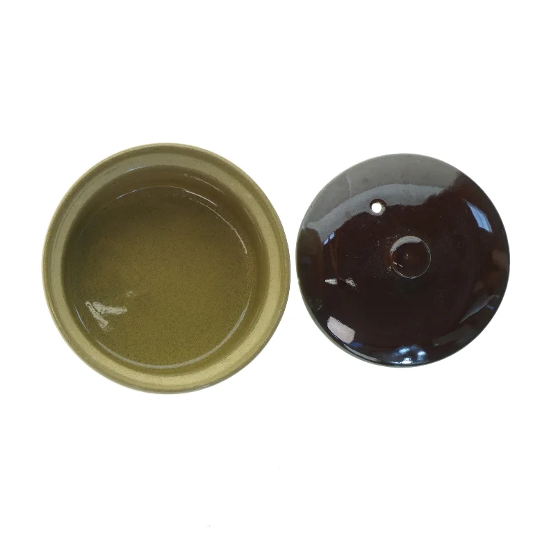 Keramisk sildekrukke med låg (str. Ø 14 cm)