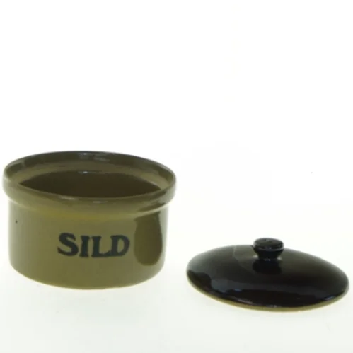 Keramisk sildekrukke med låg (str. Ø 14 cm)