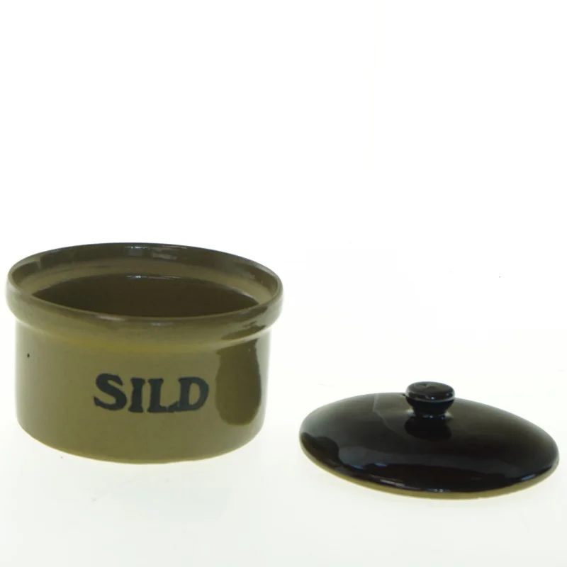 Keramisk sildekrukke med låg (str. Ø 14 cm)