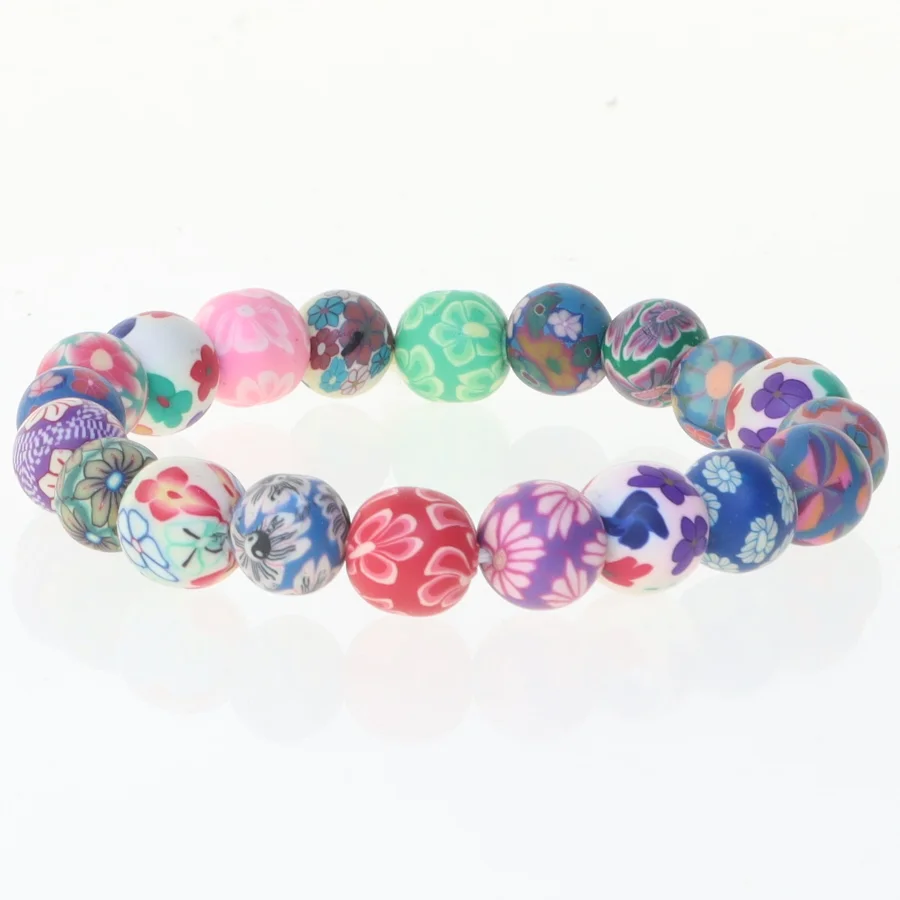 Perlearmbånd med blomster (str. Ø 7,5 cm)