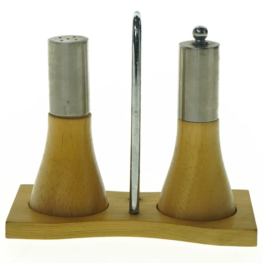 Salt- og pebersæt med holder (str. L 14,5 x 7,5 cm)
