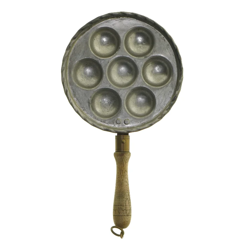 Vintage æbleskive pande med træhåndtag (str. 28 cm)