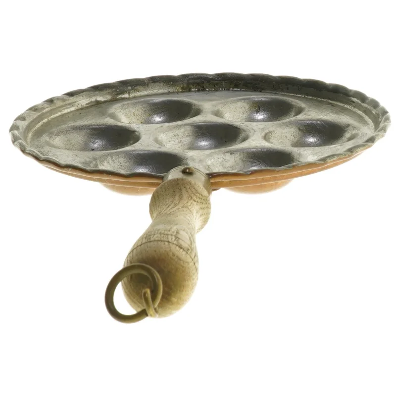 Vintage æbleskive pande med træhåndtag (str. 28 cm)