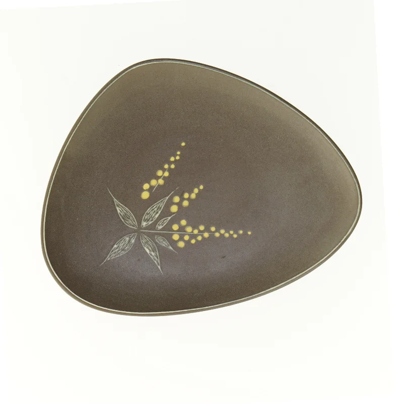 Jeppe keramik fad i brun med gul og grøn blomst 