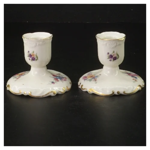 Porcelænslysestager med blomstermønster (str. Ø 8x6,5 cm)