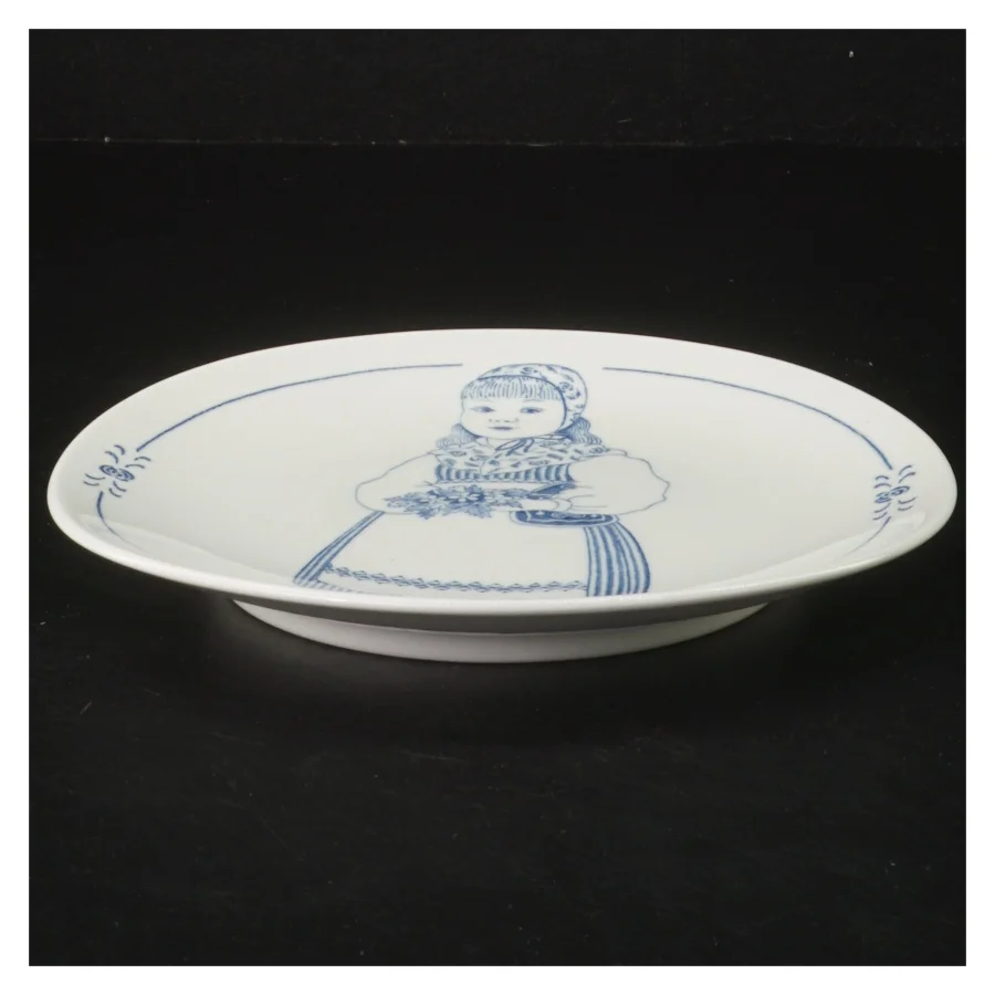 Decorativ tallerken med blåt mønster fra Rörstrand (str. Ø 16,5xØ18 cm)