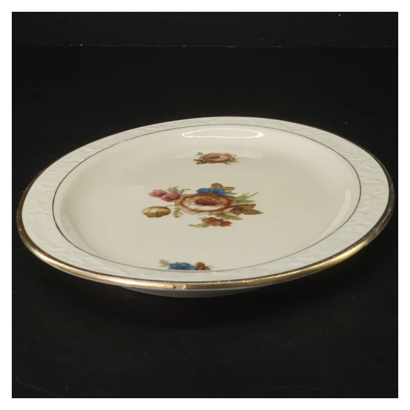 Ovalt porcelænsfad med blomster fra KPM (str. Ø 26,5xØ 18,5 cm)