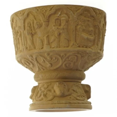 Dekoreret stentøjskrus (str. 14 x 14 cm)