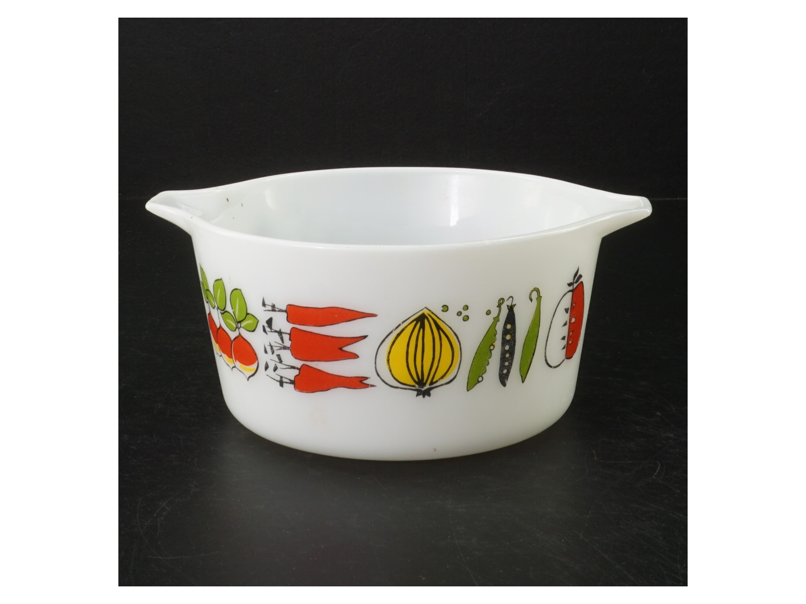 Retro fajance skål med grøntsagsmotiv (str. Ø. 16 cm)
