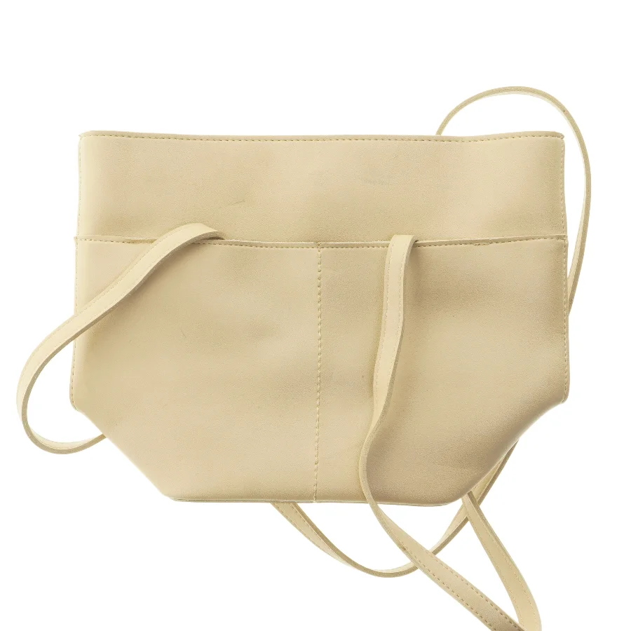 Beige skuldertaske i læderlook (str. 33,5x24,5 cm)
