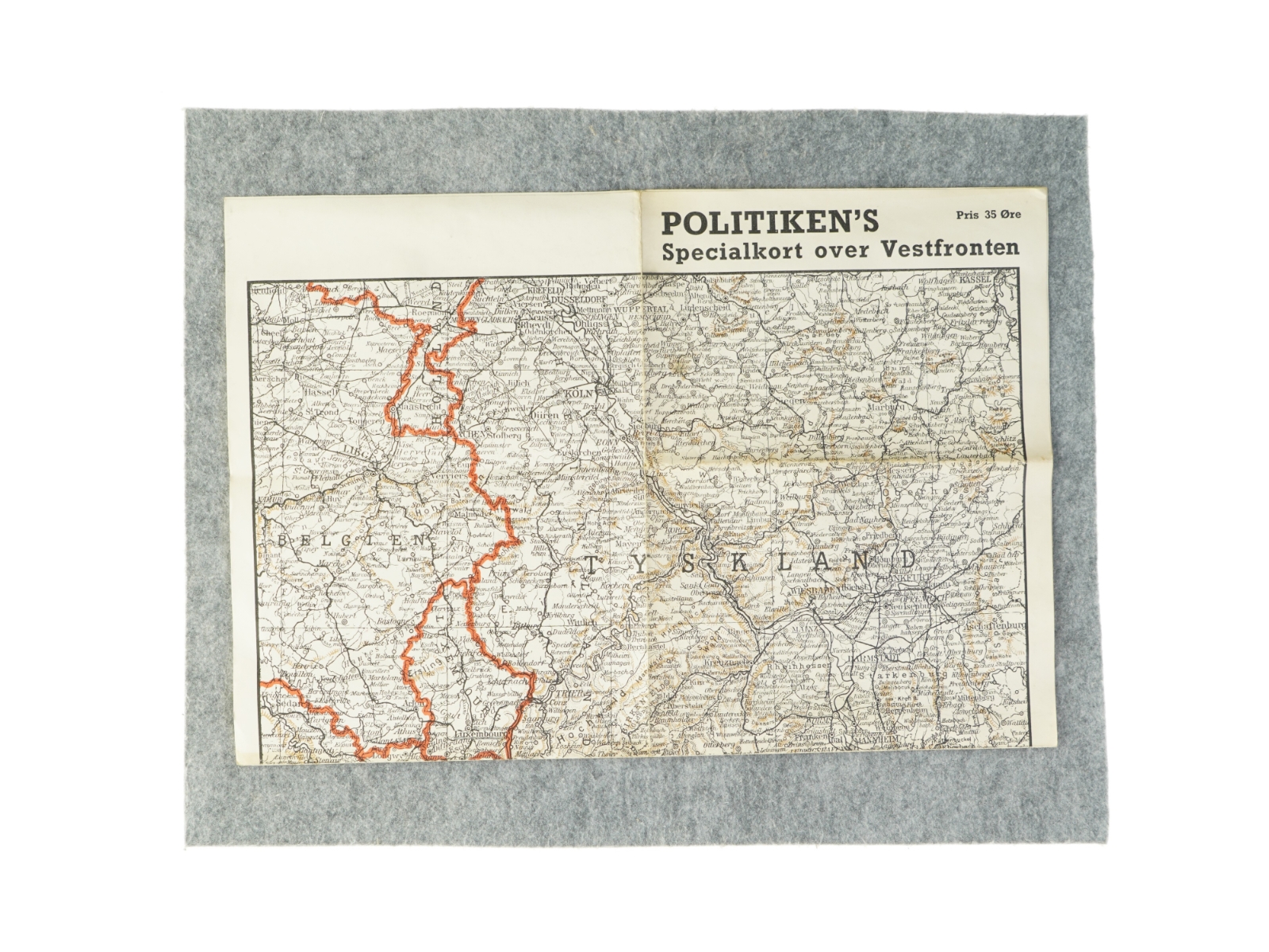 Vintage kort over Vestfronten / Tyskland (str. 46 x 32 cm)
