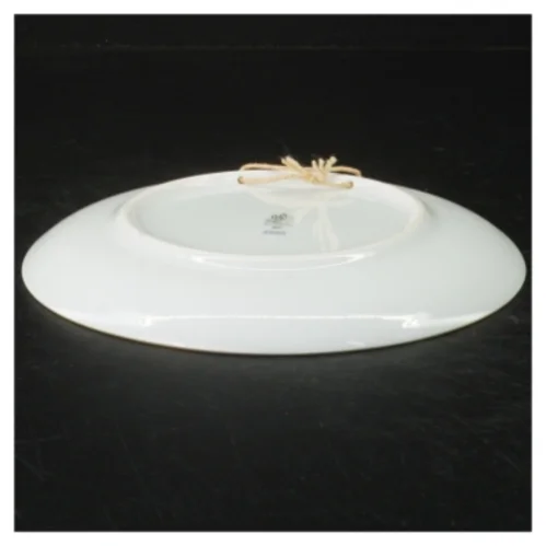Blåmalet tallerken med guld kant og bymotiv, Stubbekøbing fra B&G (str. Ø. 18 cm)