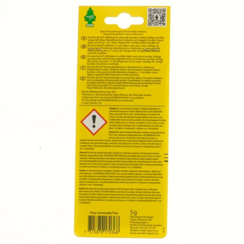Wunder-Baum luftfrisker, Fizzy Lemonade fra Wunder-Baum (str. 12x7 cm)