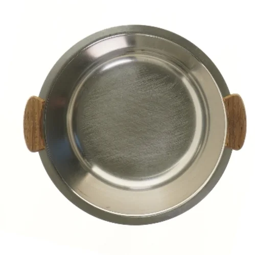 Rustfri serveringsskål med træhåndtag (str. Ø 24,5 cm)