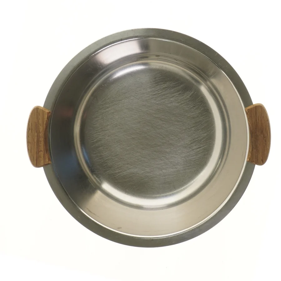 Rustfri serveringsskål med træhåndtag (str. Ø 24,5 cm)