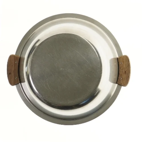 Rustfri serveringsskål med træhåndtag (str. Ø 24,5 cm)