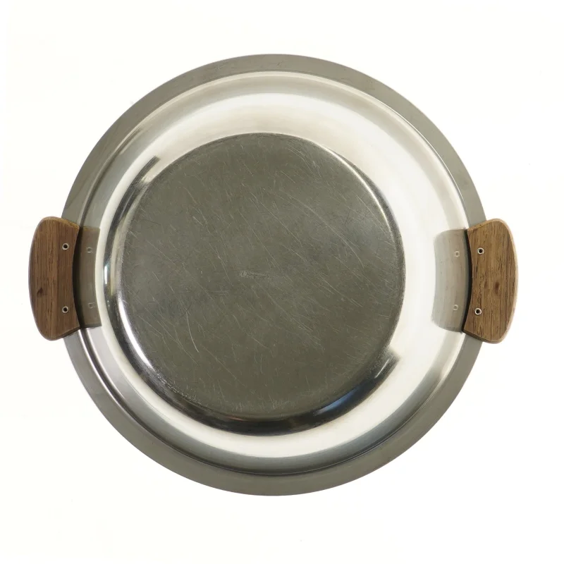 Rustfri serveringsskål med træhåndtag (str. Ø 24,5 cm)