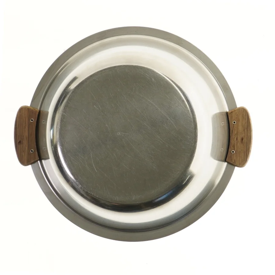 Rustfri serveringsskål med træhåndtag (str. Ø 24,5 cm)