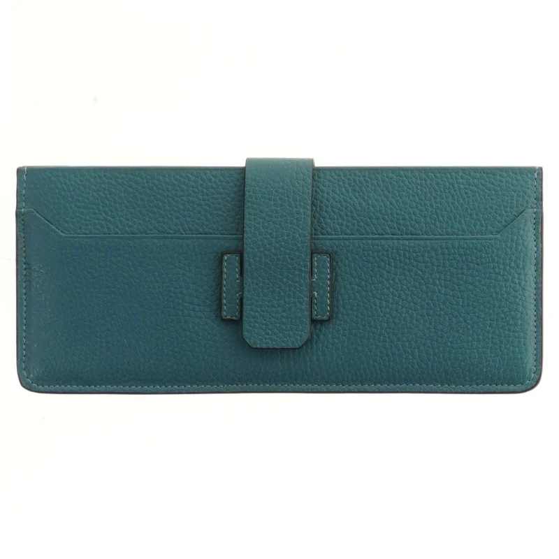 Petroleumsblå læderpung med lukning fra Hermés (str. 24x10,5 cm)