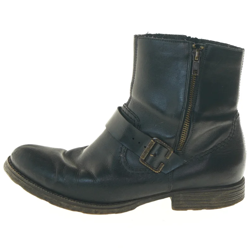 Sort læderstøvler med spænde og lynlås, størrelse 40 fra Rieker (str. 40 )