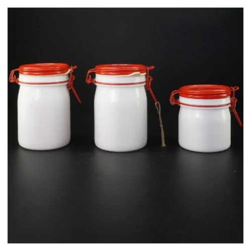 Emailleret beholder med låg (str. 15 x ø 9 cm 11 x ø 9 cm)