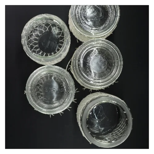 Glasbeholdere med hvid netdekor (str. 13-17 cm)