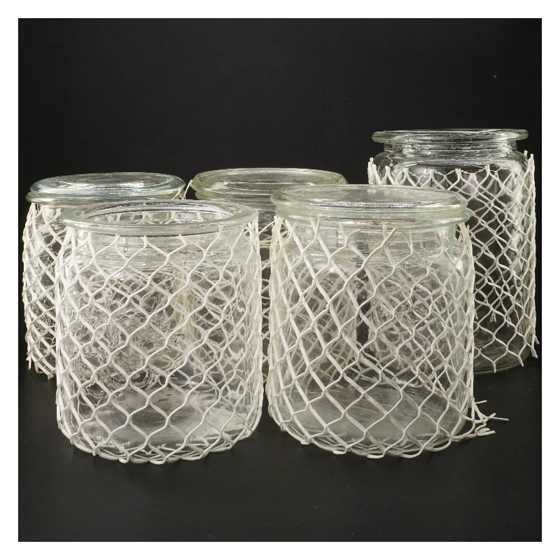 Glasbeholdere med hvid netdekor (str. 13-17 cm)