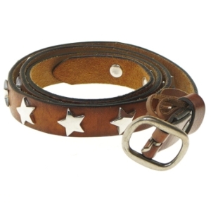 Brunt læderbælte med stjerner (str. 103 cm)