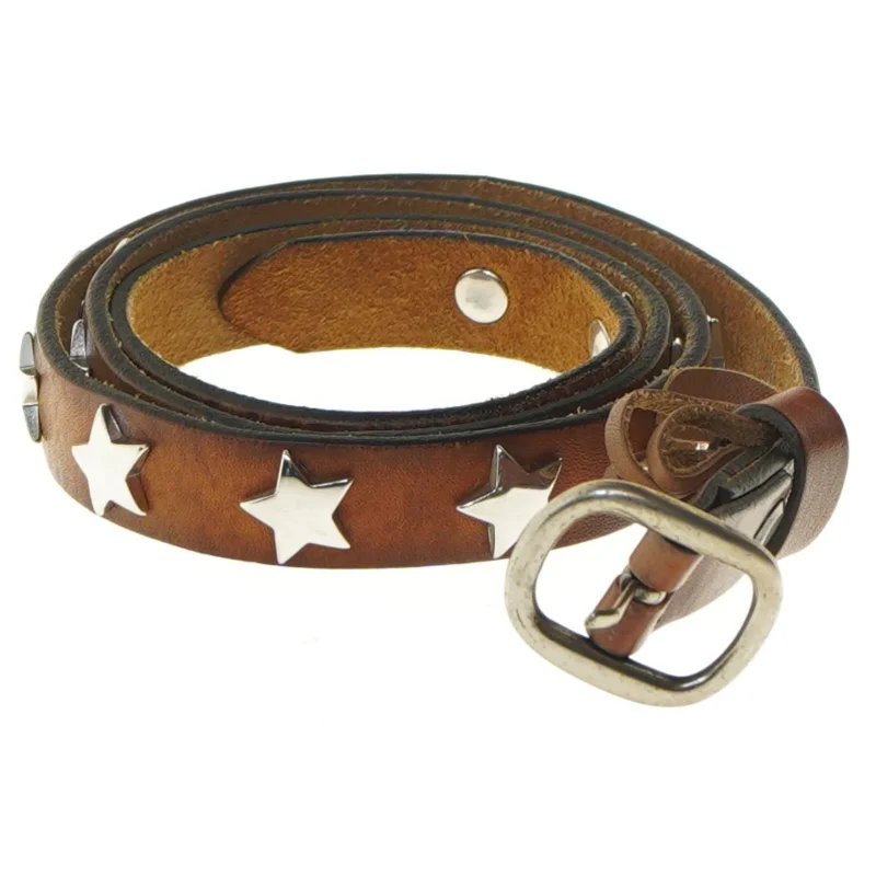 Brunt læderbælte med stjerner (str. 103 cm)