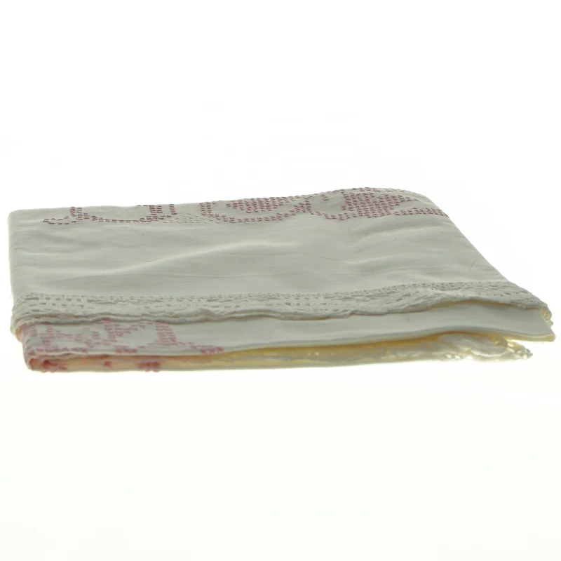 Broderet hvid pyntedug med blonder (str. 80 x 84 cm)