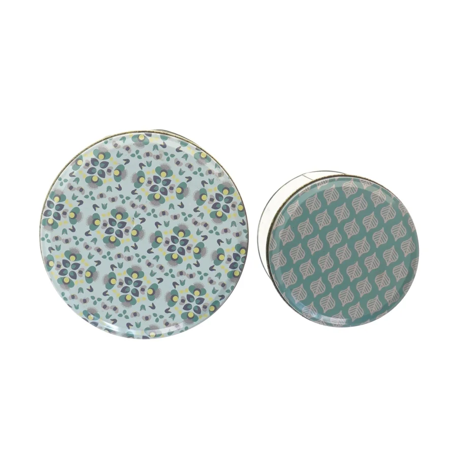 Dekorative blikdåser (str. Ø 11,5 & 15 cm længde 15 & 16 cm)