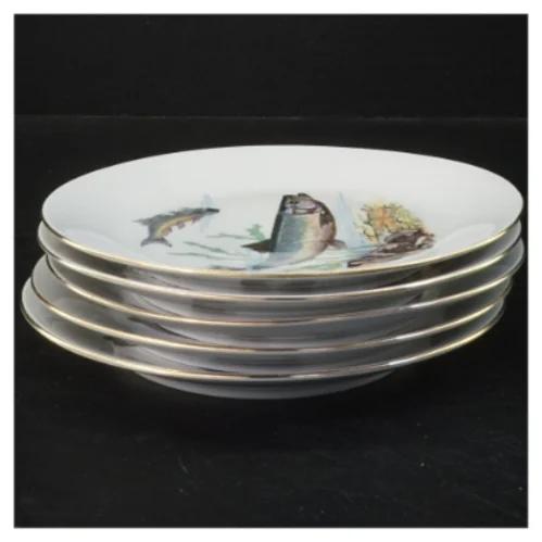 Sæt af fem dekorative fisketallerkener (str. Ø 19 cm)