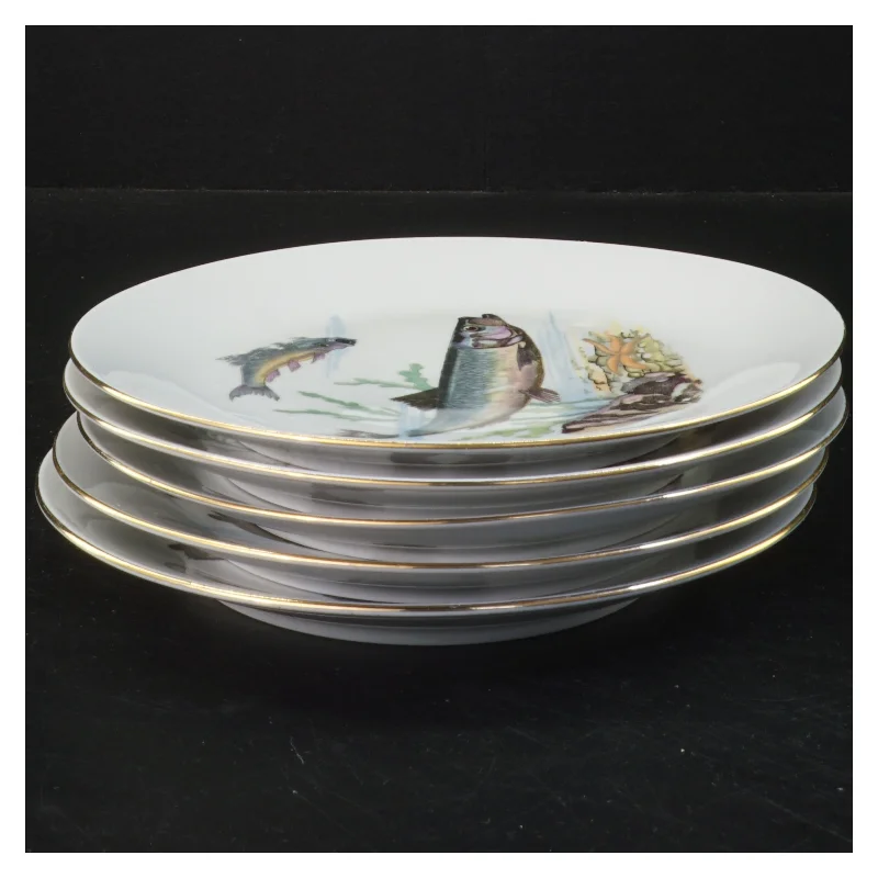 Sæt af fem dekorative fisketallerkener (str. Ø 19 cm)