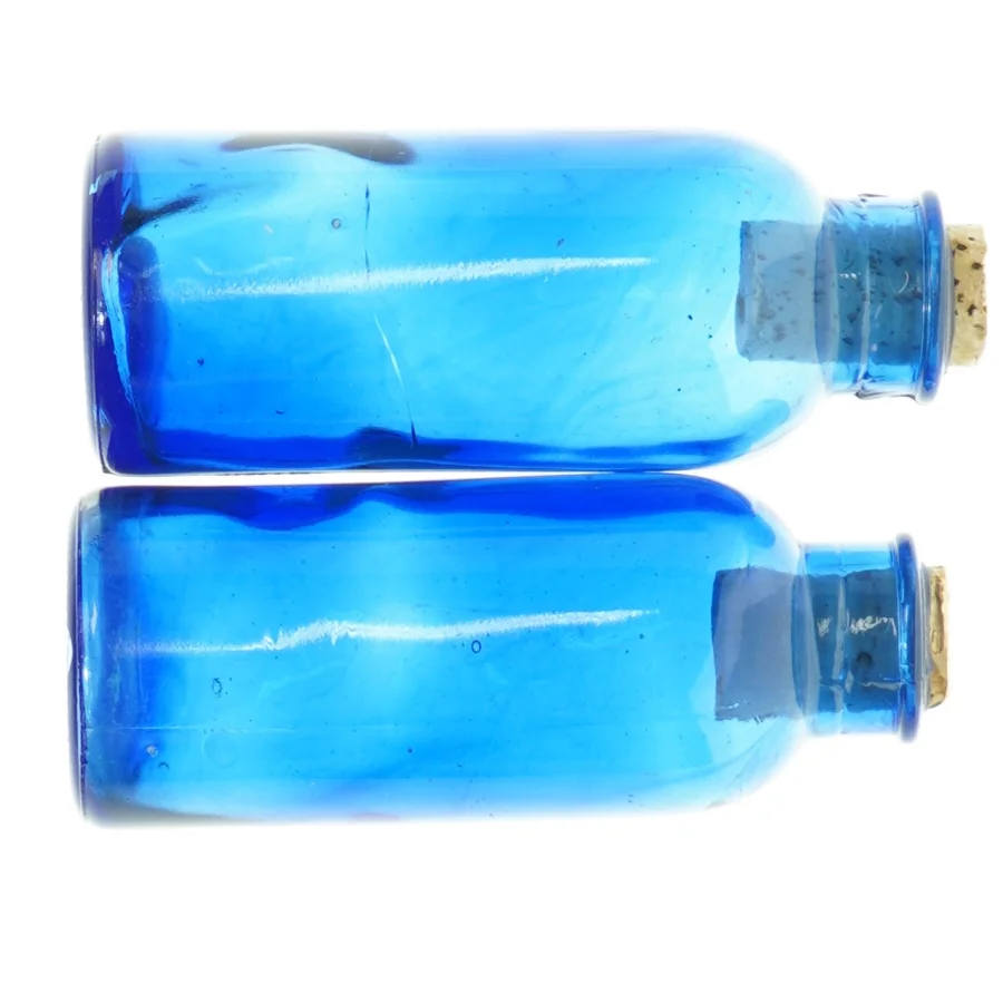 Blå glasflasker (str. 14x5,5 cm)