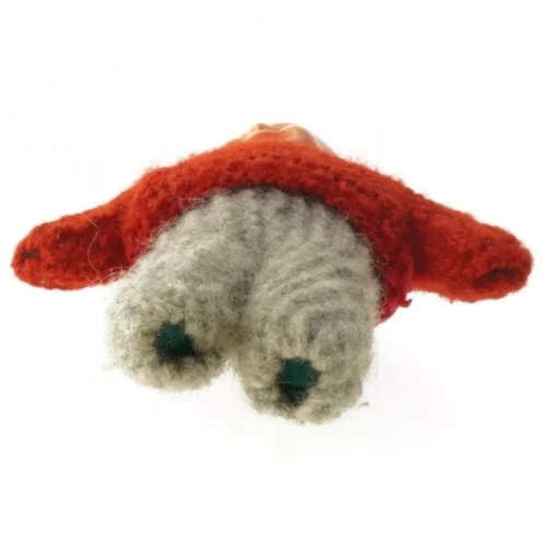 Vintage Strikket dukke med rød sweater (str. 23 cm)