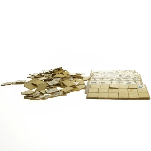 Vintage Billedlotteri spil med tegnede brikker (str. 16x10 cm)