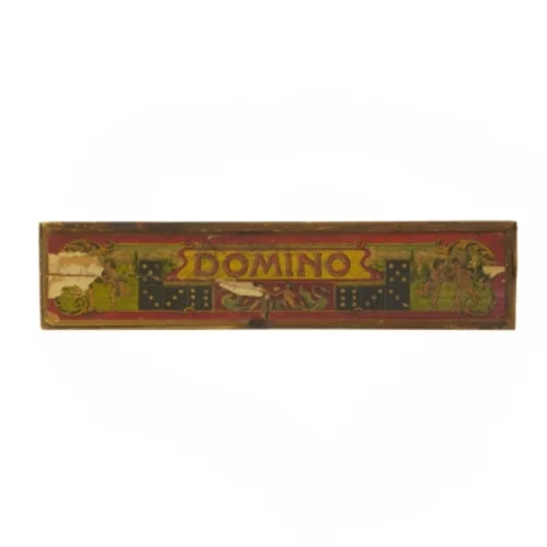 Antikt Dominosæt i trææske (str. 4x26x6 cm)