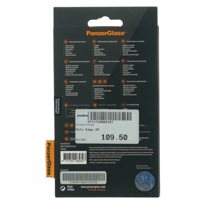 Beskyttelsesglas til motorola edge 20 fra Panzer Glass (str. 17 x 11 cm)