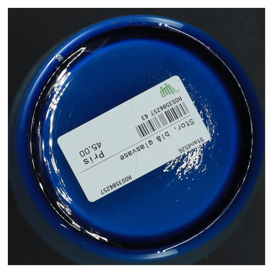 Blå glasvase (str. 26 x 15 cm)