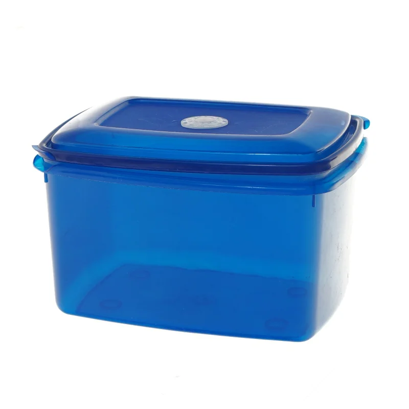 Blå plastbeholder med låg (str. 12x14x20 cm)