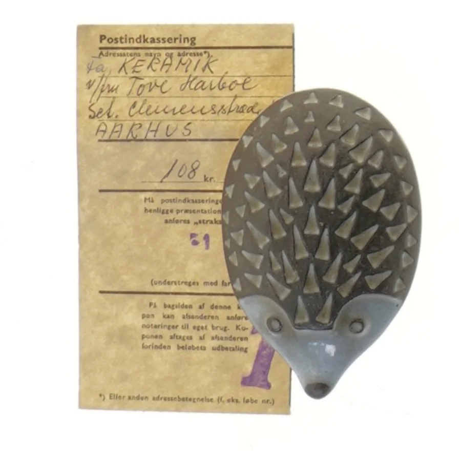 Keramik pindsvine figur, KeramikerTove Harboe (str. 9 cm)
