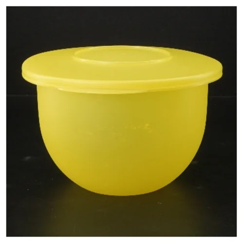 Gul plastskål med låg fra Tupperware (str. Ø 18 cm)