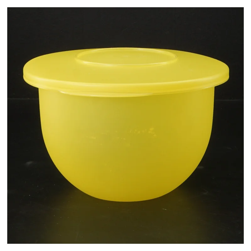 Gul plastskål med låg fra Tupperware (str. Ø 18 cm)