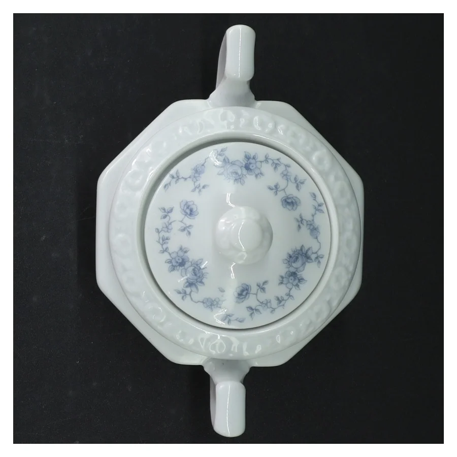 Sukkerskål med låg og blomstermotiv fra Rosenthal (str. H. 10,5 cm. b. 16 cm)