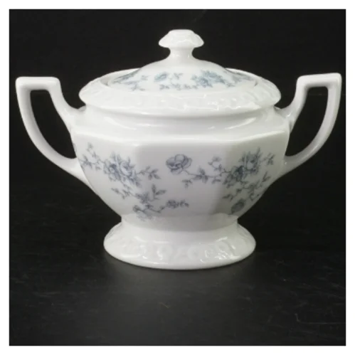 Sukkerskål med låg og blomstermotiv fra Rosenthal (str. H. 10,5 cm. b. 16 cm)