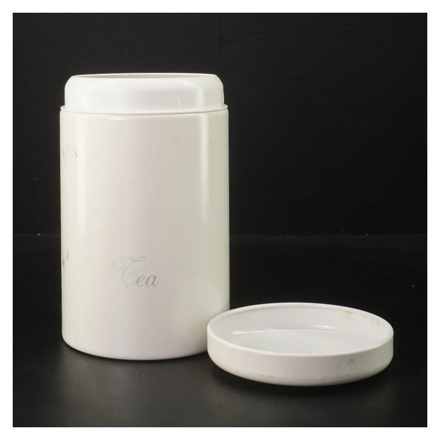 Hvid te dåse (str. Ø 10 cm højde 17,5 cm)