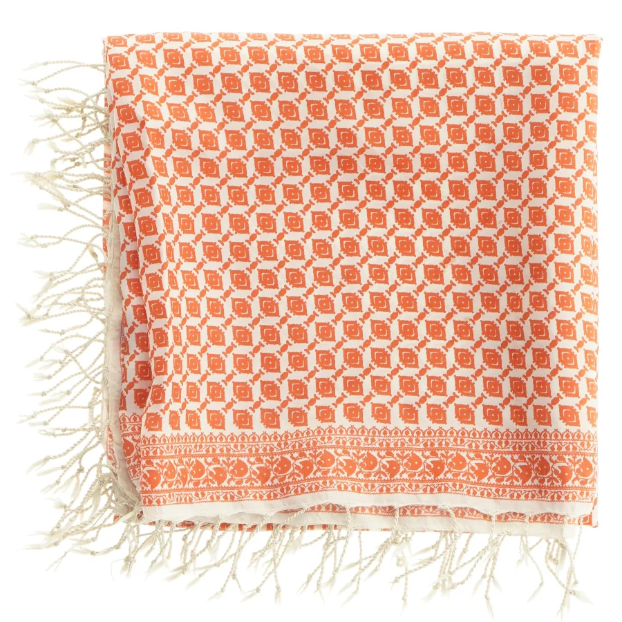 Orange og hvidt mønstret tørklæde (str. 100 x 95 cm)