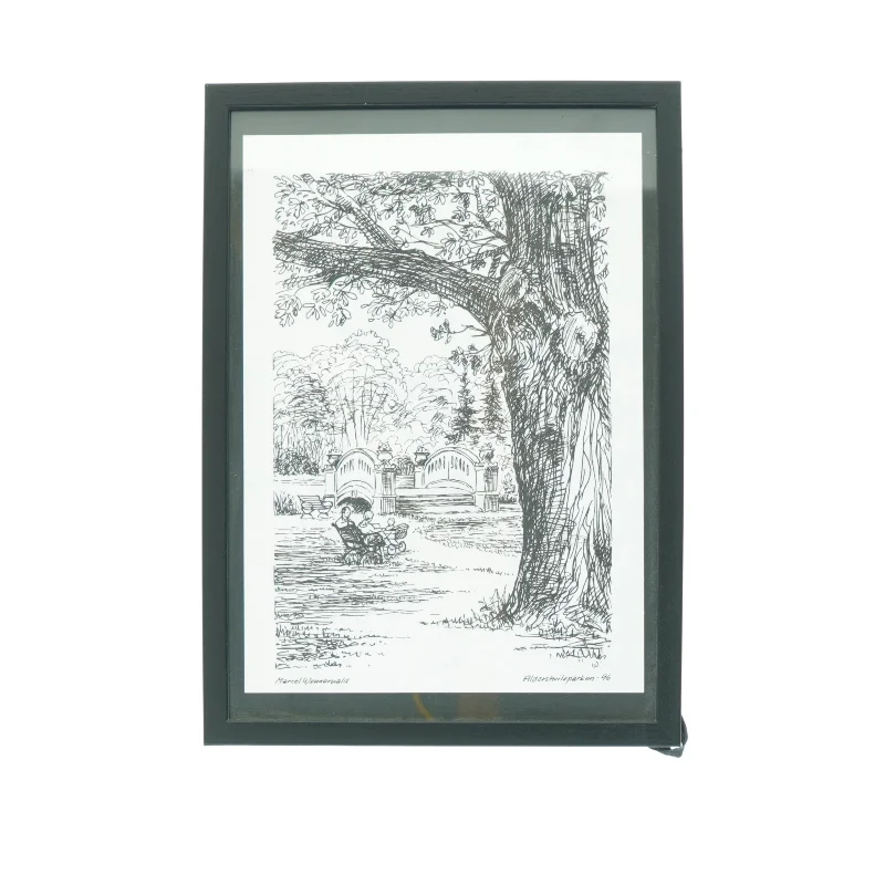 Billedramme med tegning fra Aldershvileparken (str. 32 x 23 cm)